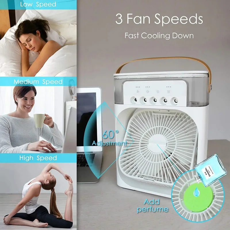 Portable Humidifier Fan Air Conditioner USB 5 Holes Mist Sprayer Cooling Desktop Electric Fan Small Air Cooler for Home Office
